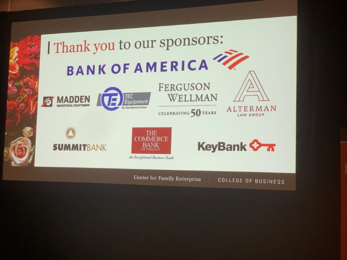 Sponsor acknowledgment slide: Bank of America, Madden Industrial, TEC Equipment, Ferguson Wellman, Alterman Law Group, Summit Bank, Commerce Bank, Key Bank